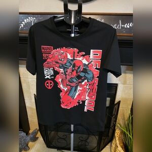 Marvel Black Tee with Red and White Deadpool Design